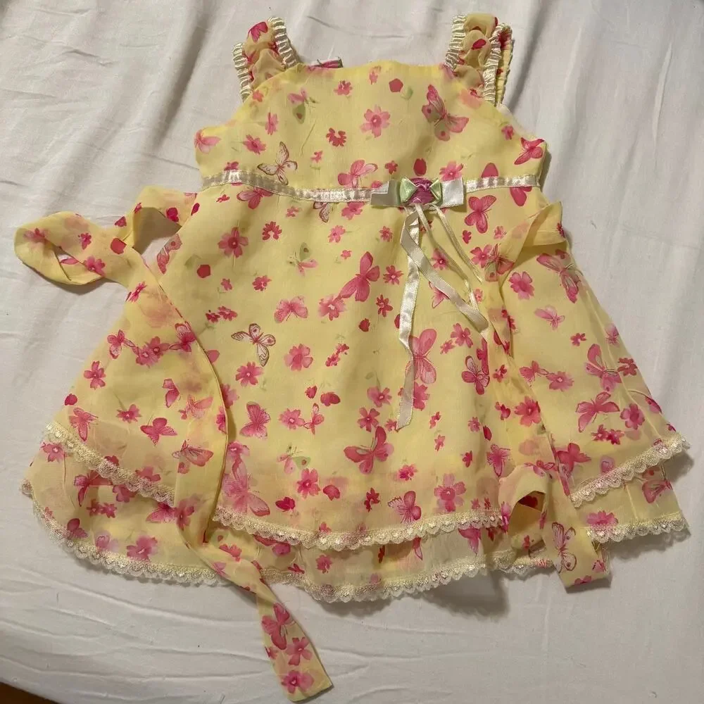 Little Lindsey Yellow Pink Butterfly Dress